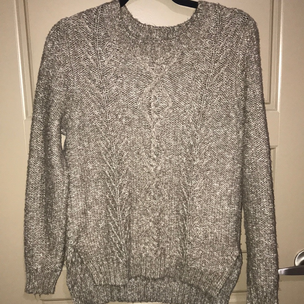 Medium Oatmeal Crew Neck Cable Sweater